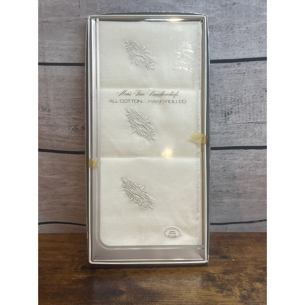 Vintage Monsieur Monogrammed S Handkerchief‎ Set of 3